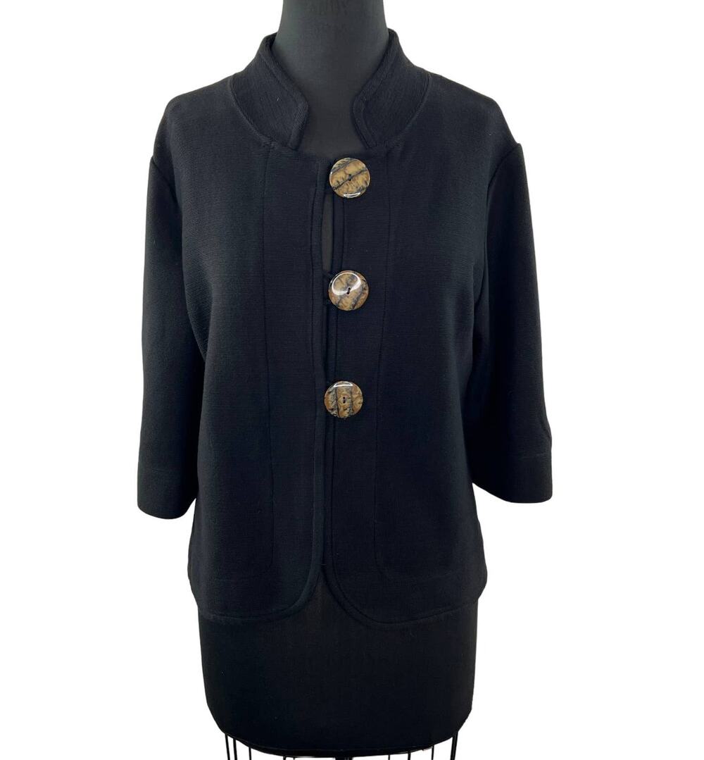 WILLOW Black 3/4 Sleeve Oversized Button Cotton Jacket w/ Stand Up Collar L USA